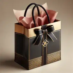 DALL·E 2025 01 13 12.06.38 A luxurious gift bag designed for small, high end presents. The bag is made of glossy or matte plastic material, featuring an elegant design in rich c
